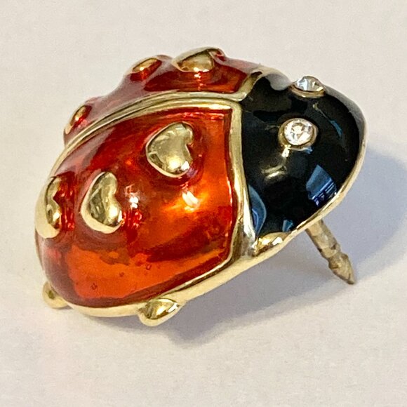 Vintage AVON Love Bug Brooch Pin Ladybug Insect Hearts Enamel Rhinestone Eyes - Picture 4 of 14